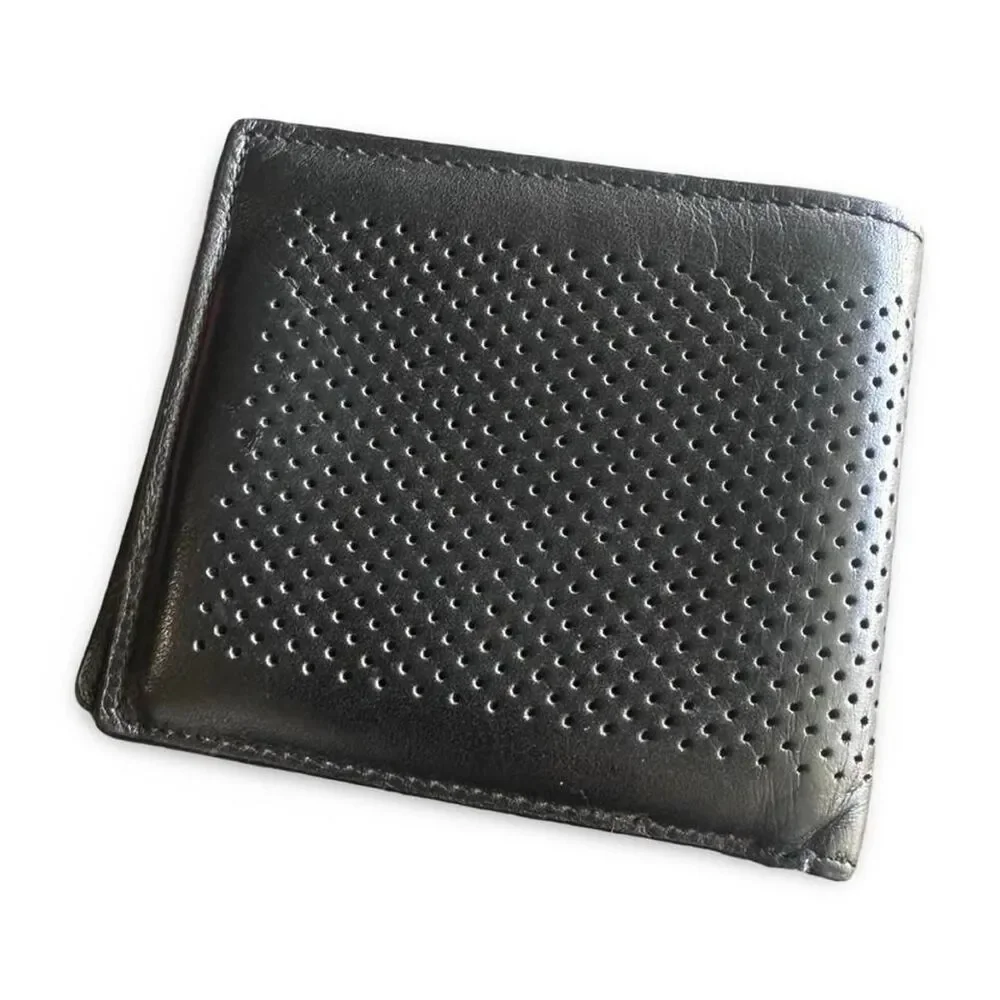 Coach Men's Perforated Black Leather Bifold Wallet Embossed Logo F75278